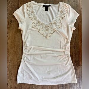 White House Black Market Ivory Lace Accent Blouse